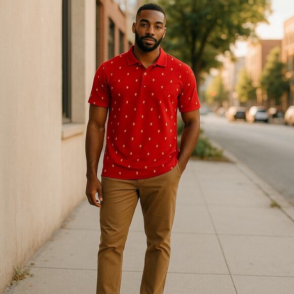 Men’s Uniqlo Cotton Orange Red Polo Large - Picture 1 of 6
